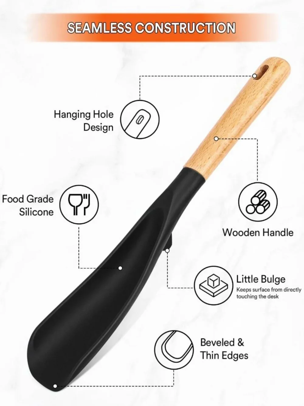 Nonstick Cooking Spoon Set - BPA-Free Silicone & Wood Handle, 11.4